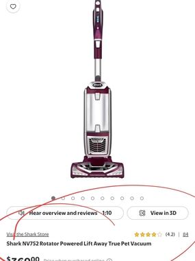 Shark NV752 Rotator Lift-Away Upright Vacuum in Purple MSRP $399